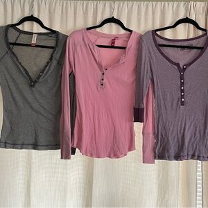Gray, purple, pink Fitted Long Sleeve henley tops size juniors womens x-large